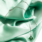 Necklace with Colored Four-Leaf Clover Pendant silver and green