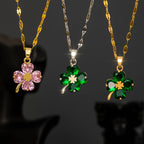 Necklace with Colored Four-Leaf Clover Pendant silver and green
