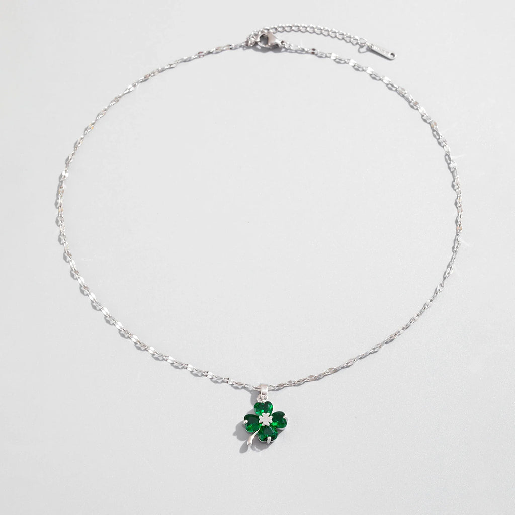 Necklace with Colored Four-Leaf Clover Pendant
