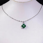 Necklace with Colored Four-Leaf Clover Pendant silver and green