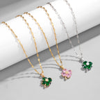 Necklace with Colored Four-Leaf Clover Pendant silver and gold