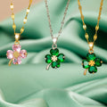 Necklace with Colored Four-Leaf Clover Pendant gold and pink