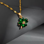 Necklace with Colored Four-Leaf Clover Pendant gold and green