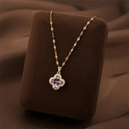Necklace with Four-Leaf Clover Pendant in Purple Zircon
