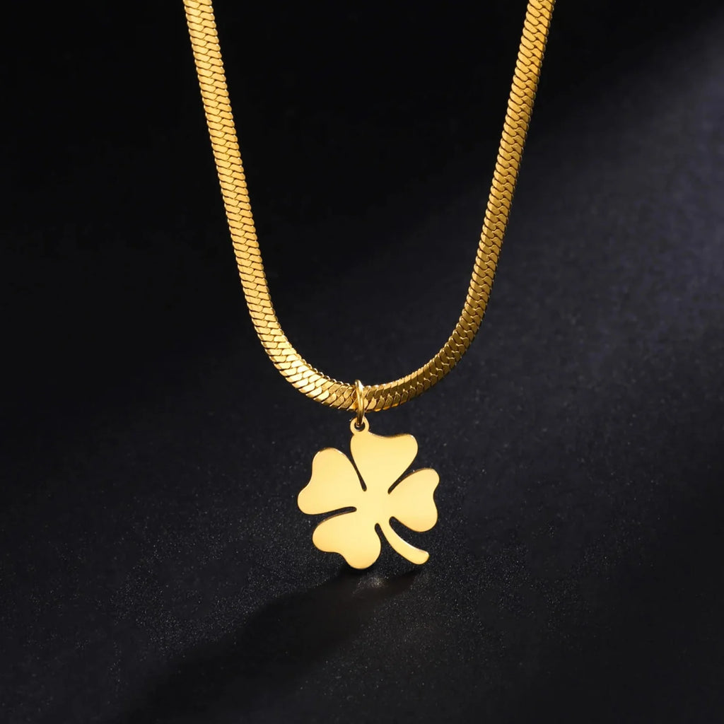 Necklace with Four-Leaf Clover Lucky Pendant gold