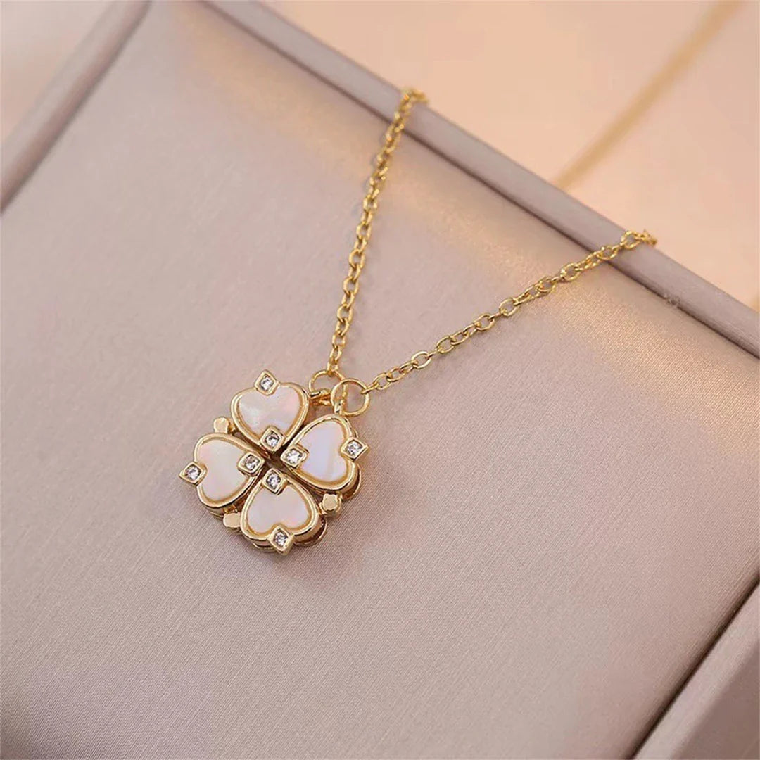 Choker Necklace with Four-Leaf Clover Lucky Pendant gold