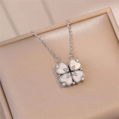 Choker Necklace with Four-Leaf Clover Lucky Pendant silver