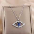 Necklace With Zircon Pendant Against Evil Eye Blue Turkish Silver