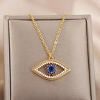 Necklace With Zircon Pendant Against Evil Eye Blue Turkish Gold