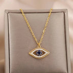 Necklace With Blue Turkish Evil Eye Zircon Pendant Gold
