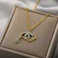 Necklace With Blue Turkish Evil Eye Zircon Pendant Crying gold