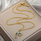 Necklace With Blue Turkish Evil Eye Zircon Pendant Crying gold