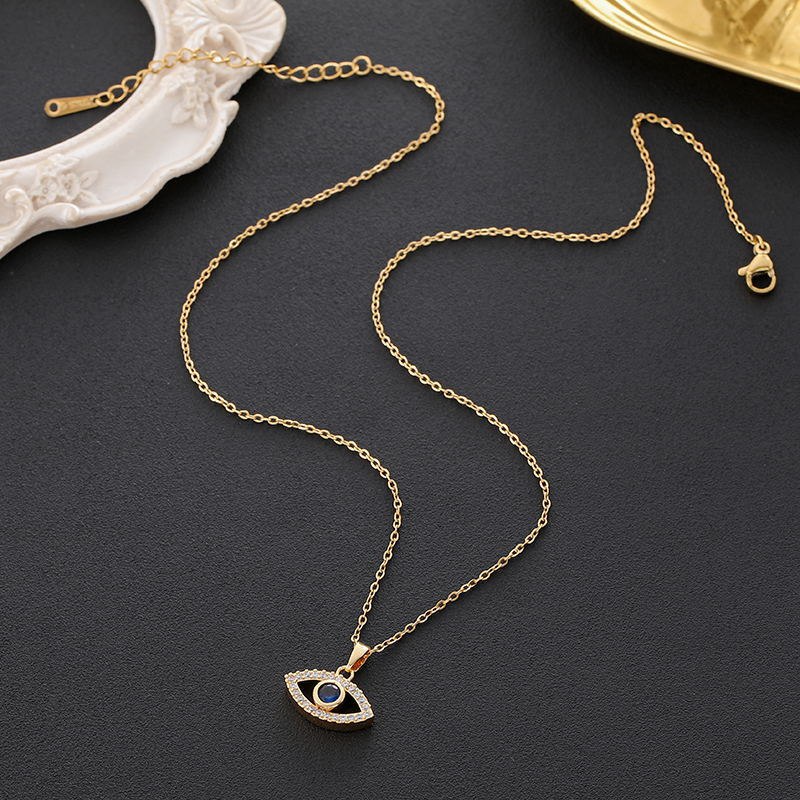 Necklace with Blue Turkish Moon Zircon Evil Eye Pendant