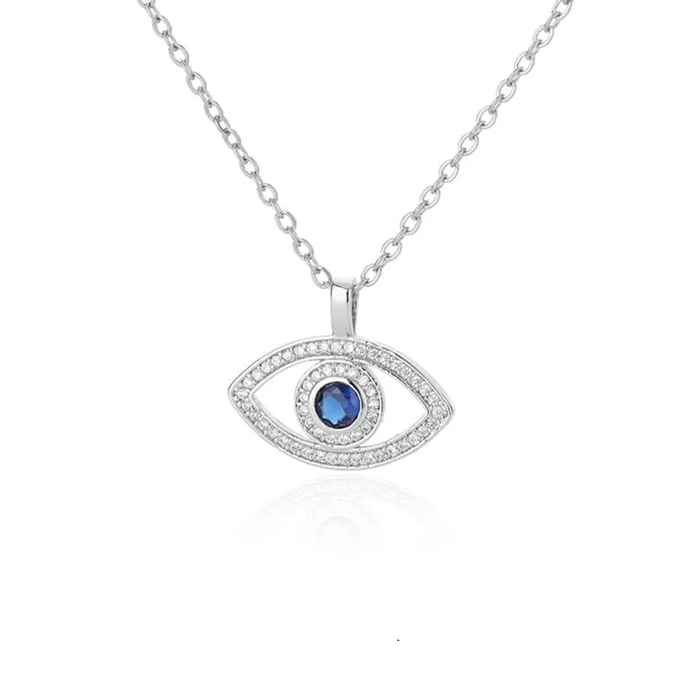 Necklace With Blue Turkish Evil Eye Zircon Pendant Silver