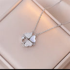 Necklace with Four-Leaf Clover Heart Pendants silver