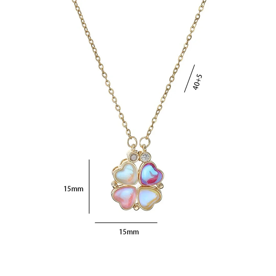 Choker Necklace with Four-Leaf Clover Heart Pendants for Women