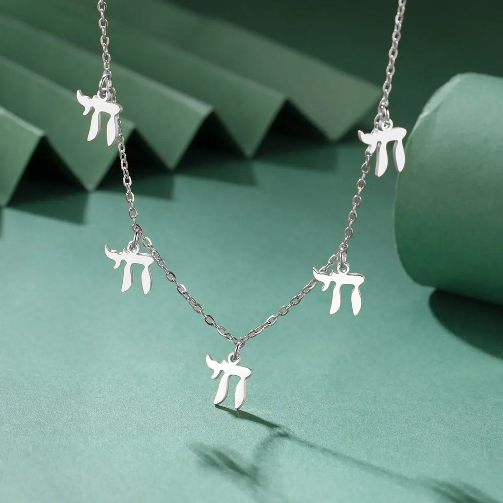 Necklace with Hebrew Chai letter pendants, Jewish, silver