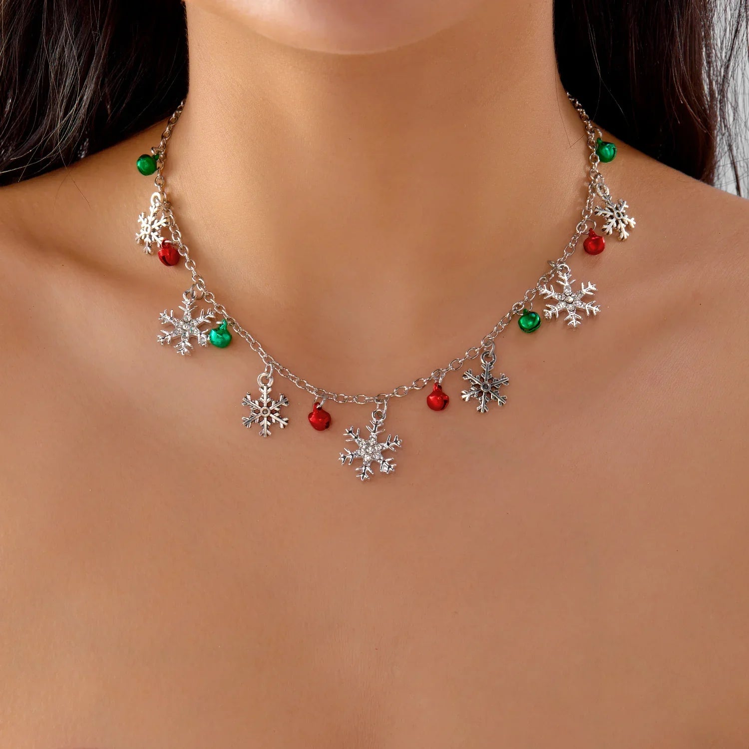Necklace with Snowflake and Christmas Ball Pendants