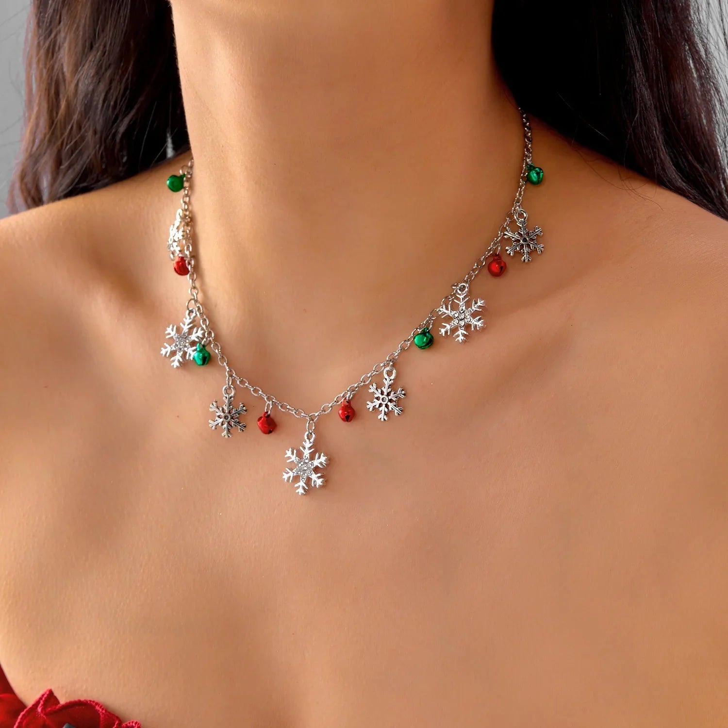Necklace with Snowflake and Christmas Ball Pendants