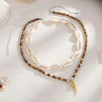 Set of 2 boho necklaces with shells and white shark tooth pendant