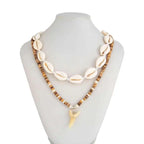 Set of 2 boho necklaces with shells and white shark tooth pendant