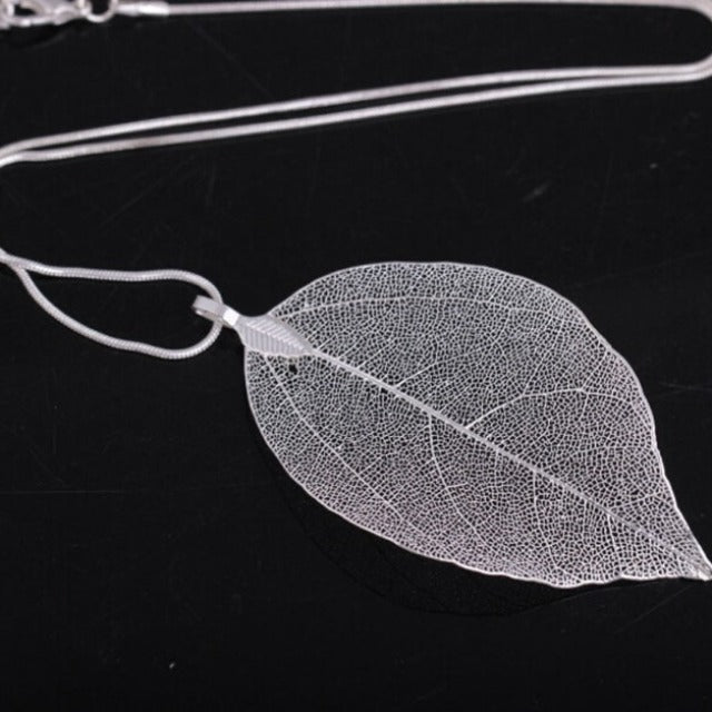 Bohemian Leaf Pendant Silver Necklace