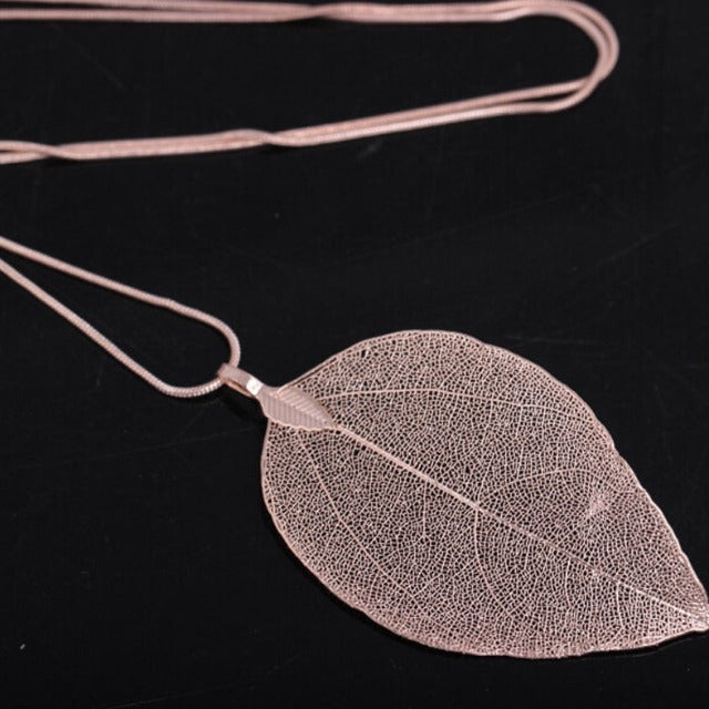 Bohemian Leaf Pendant Rose Gold Necklace
