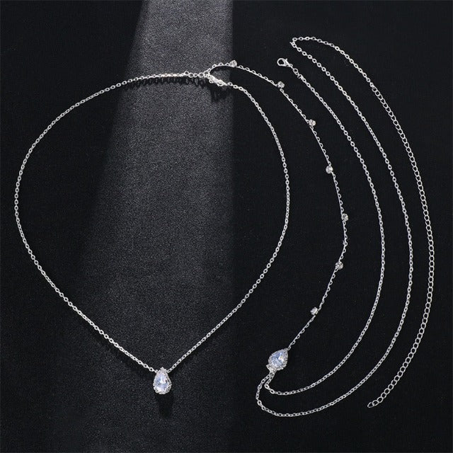 Back Chain Wedding Necklace with Silver Diamonds