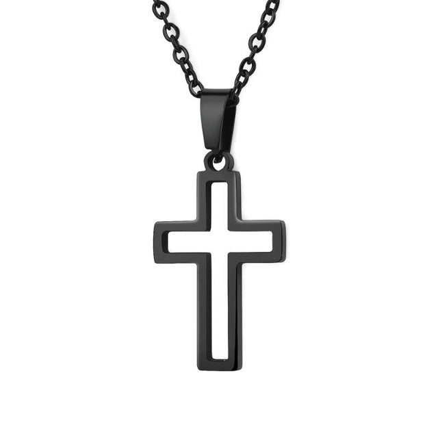 Christian Necklace Jesus Cross Pendant Men Women black