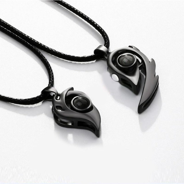Separable Heart Necklace for Couple black