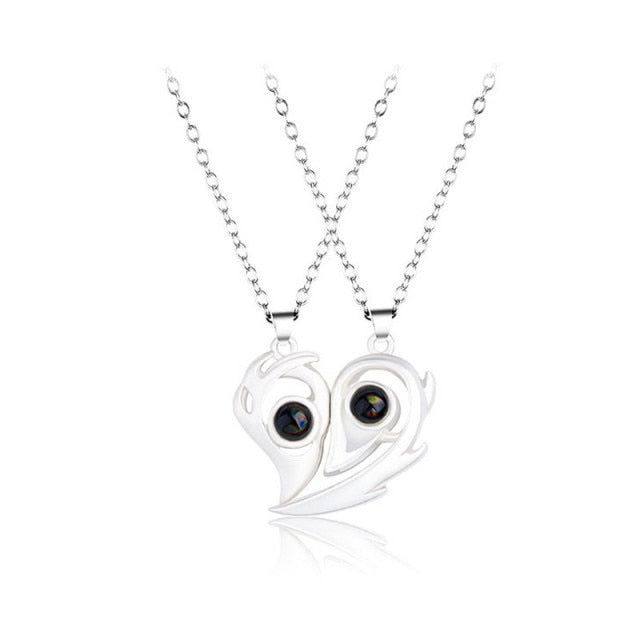 Separable Heart Necklace for Couple silver