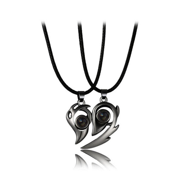 Separable Heart Necklace for Couple black