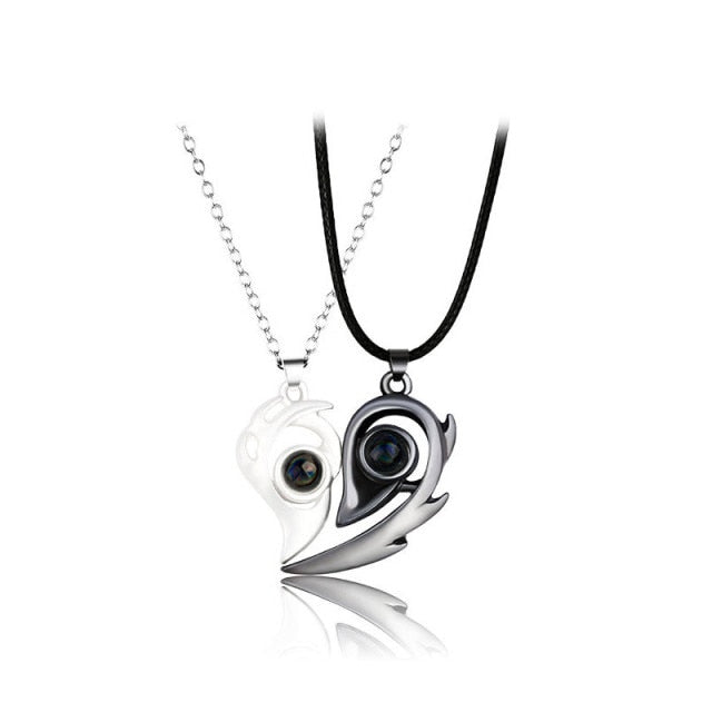 Separable Heart Necklace for Couple black and silver