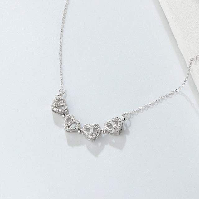 Four-Leaf Clover Heart Necklace Lucky Pendant silver