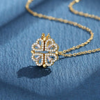 Four-Leaf Clover Heart Necklace Lucky Pendant gold