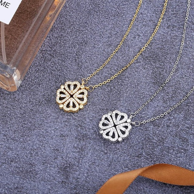 Four-Leaf Clover Heart Necklace Lucky Pendant gold silver