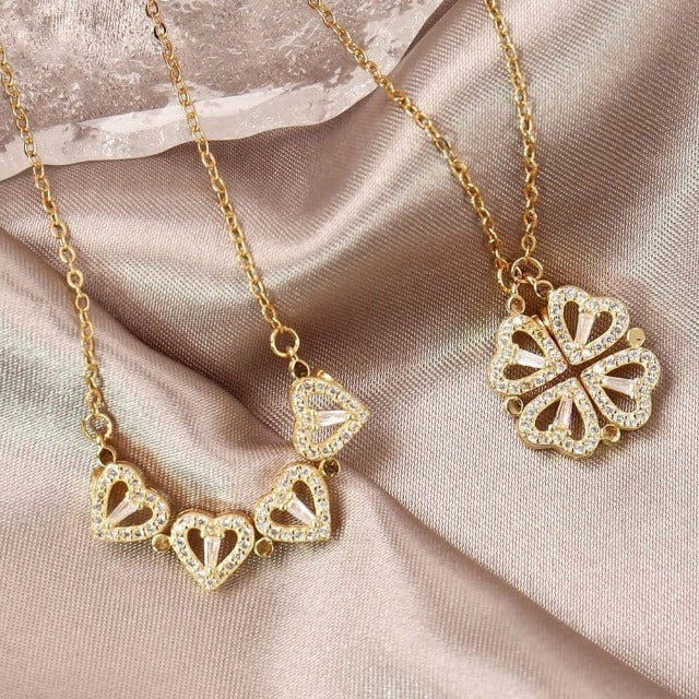 Four-Leaf Clover Heart Necklace Lucky Pendant gold