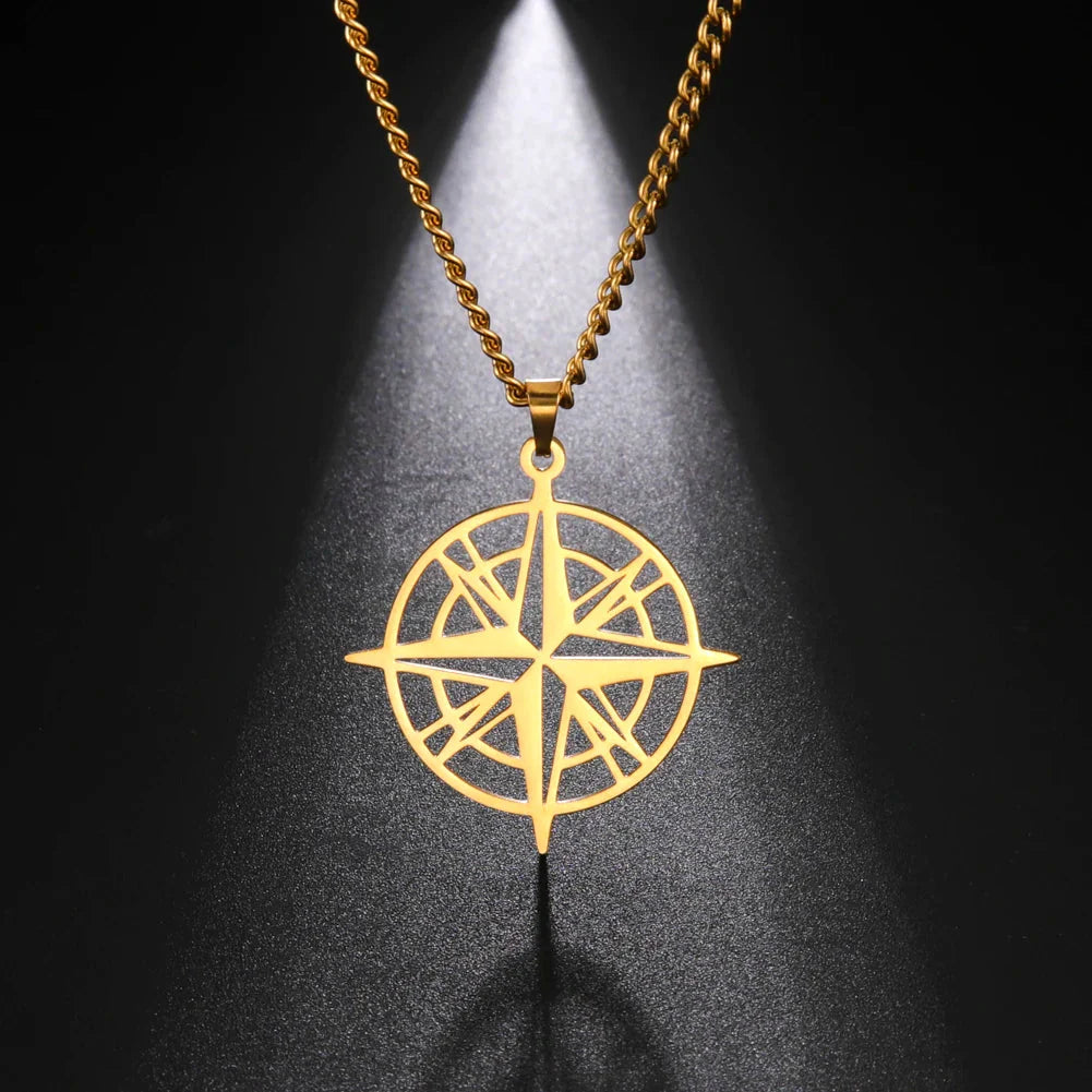 Compass Necklace Pendant Compass Rose Gold
