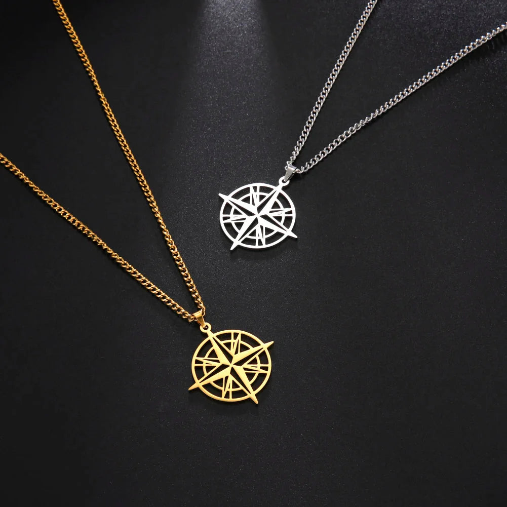 Compass Necklace Pendant Compass Rose Silver