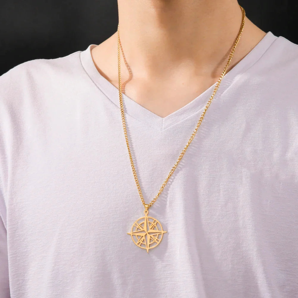 Compass Necklace Pendant Compass Rose Gold