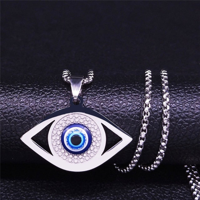 Necklace Against the Evil Eye Blue Greek Turkish Matiasma Mataki Silver Pendant