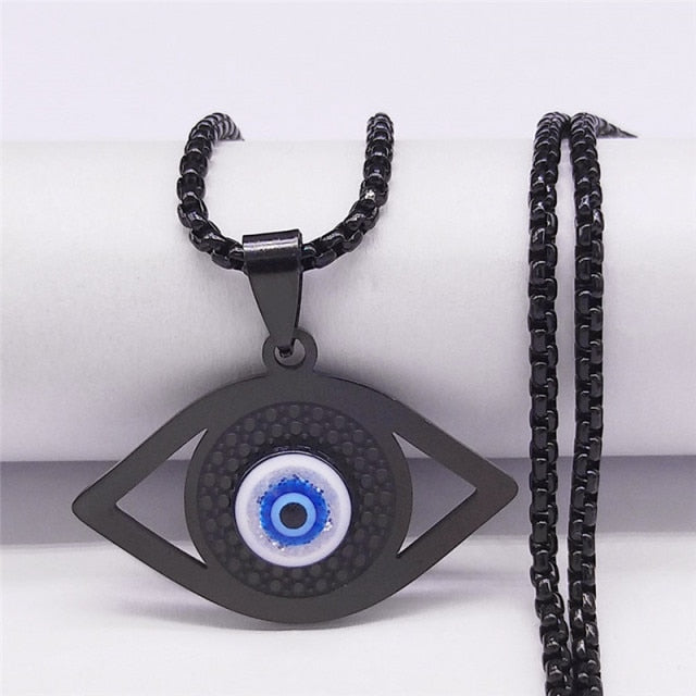 Necklace Against the Evil Eye Blue Greek Turkish Matiasma Mataki Black Pendant