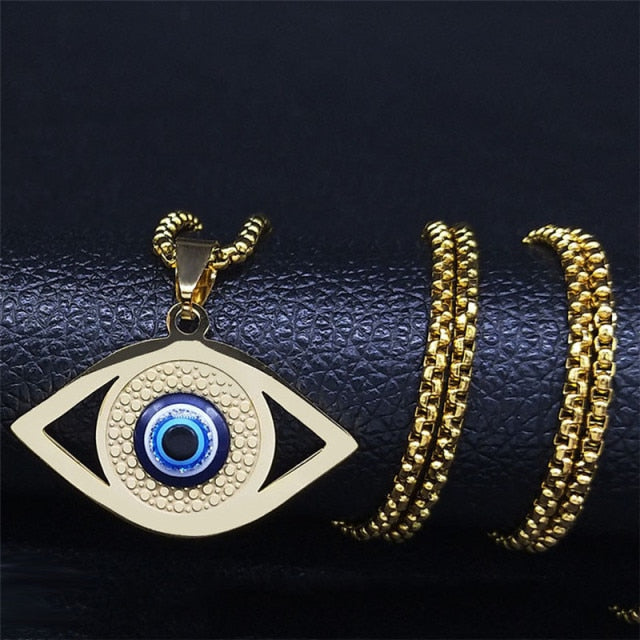 Necklace Against the Evil Eye Blue Greek Turkish Matiasma Mataki Gold Pendant