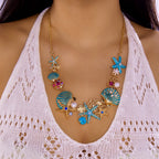 Gold and blue shell necklace