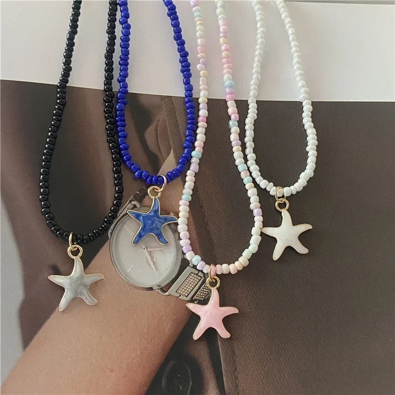 Colored Pink Starfish Shell Necklace