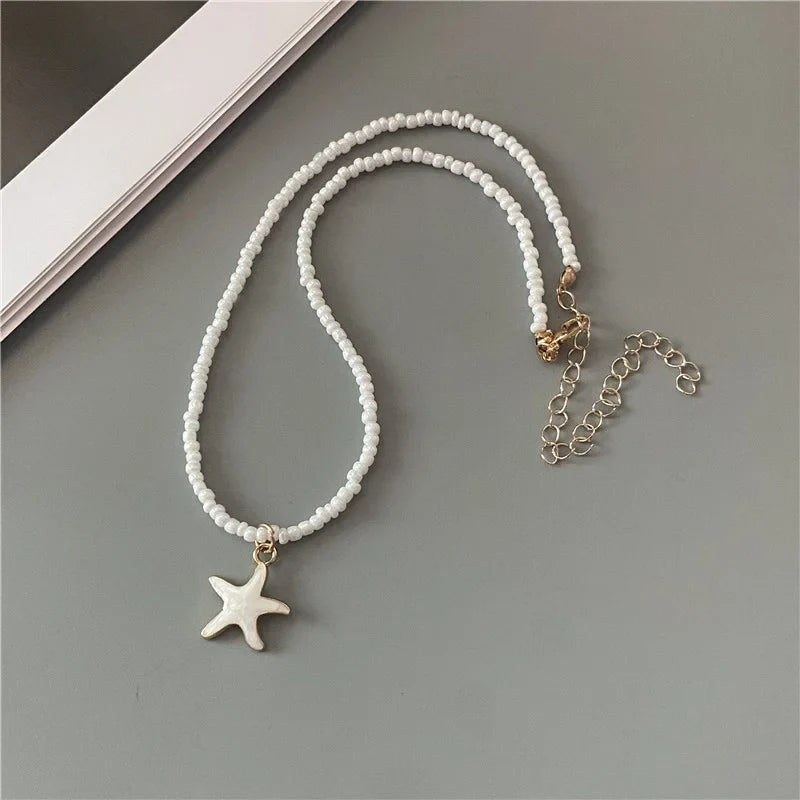 Colored White Starfish Shell Necklace