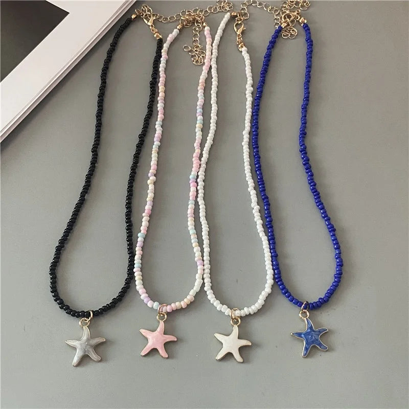 Colored Blue Starfish Shell Necklace