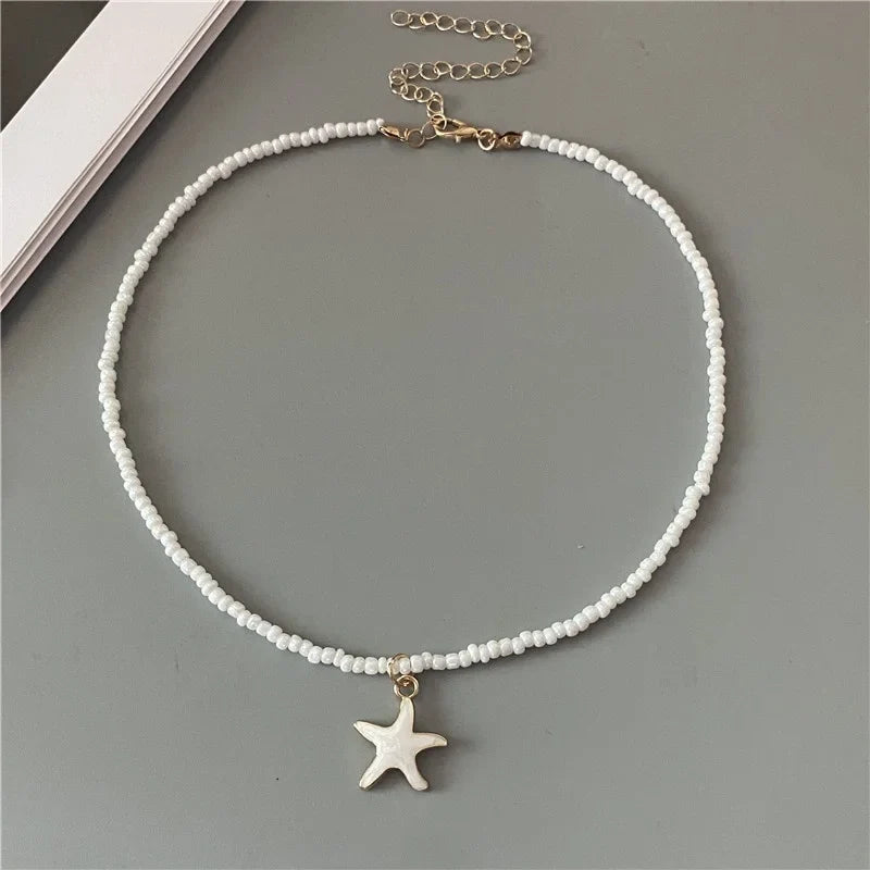 Colored White Starfish Shell Necklace