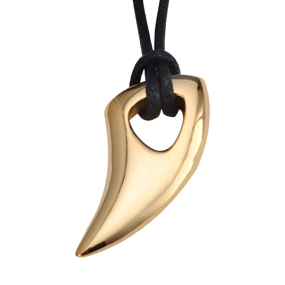 Cord necklace with gold shark tooth pendant