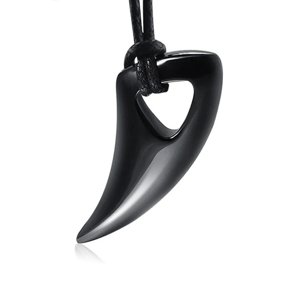 Cord necklace with black shark tooth pendant